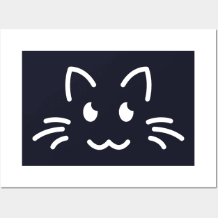 Meow! - Cute Cat Face Line Art - White Posters and Art